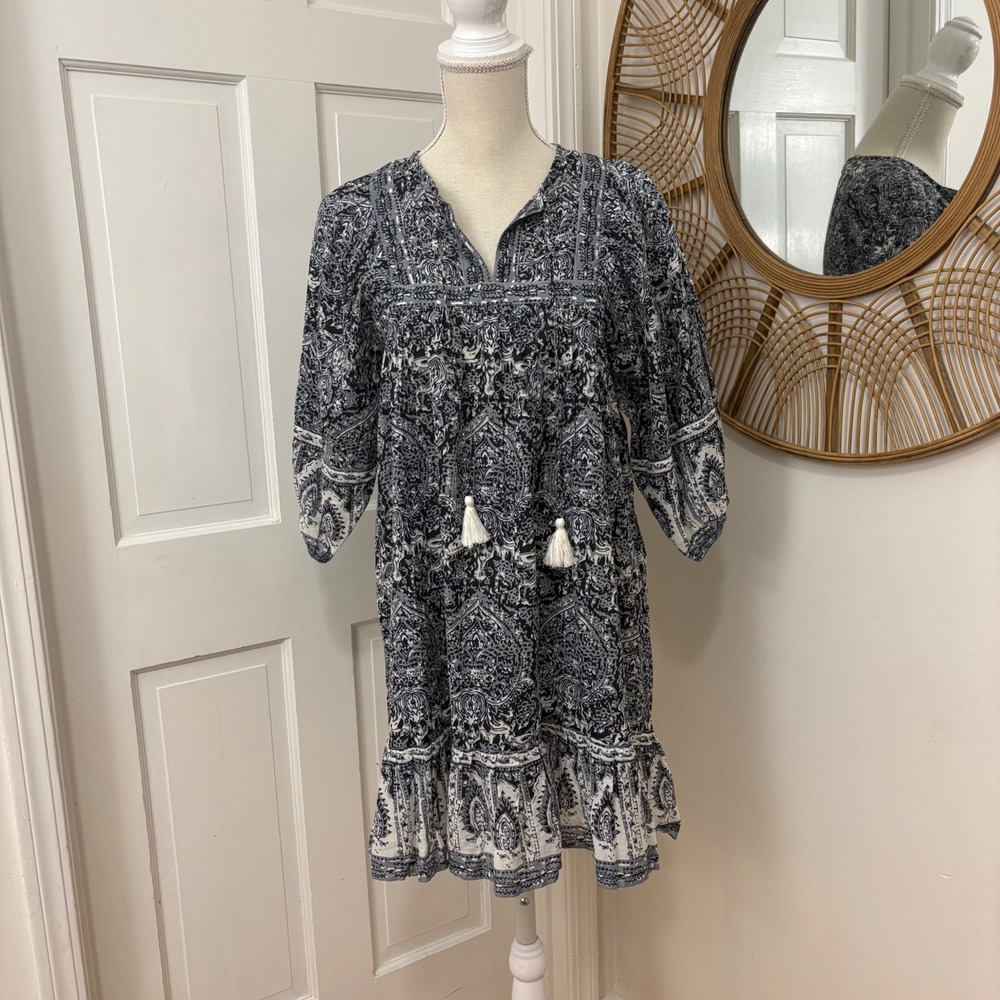 Cleobella Magdalena Mini Dress XS 100% Organic Cotton Boho Hippie Relaxed Fit